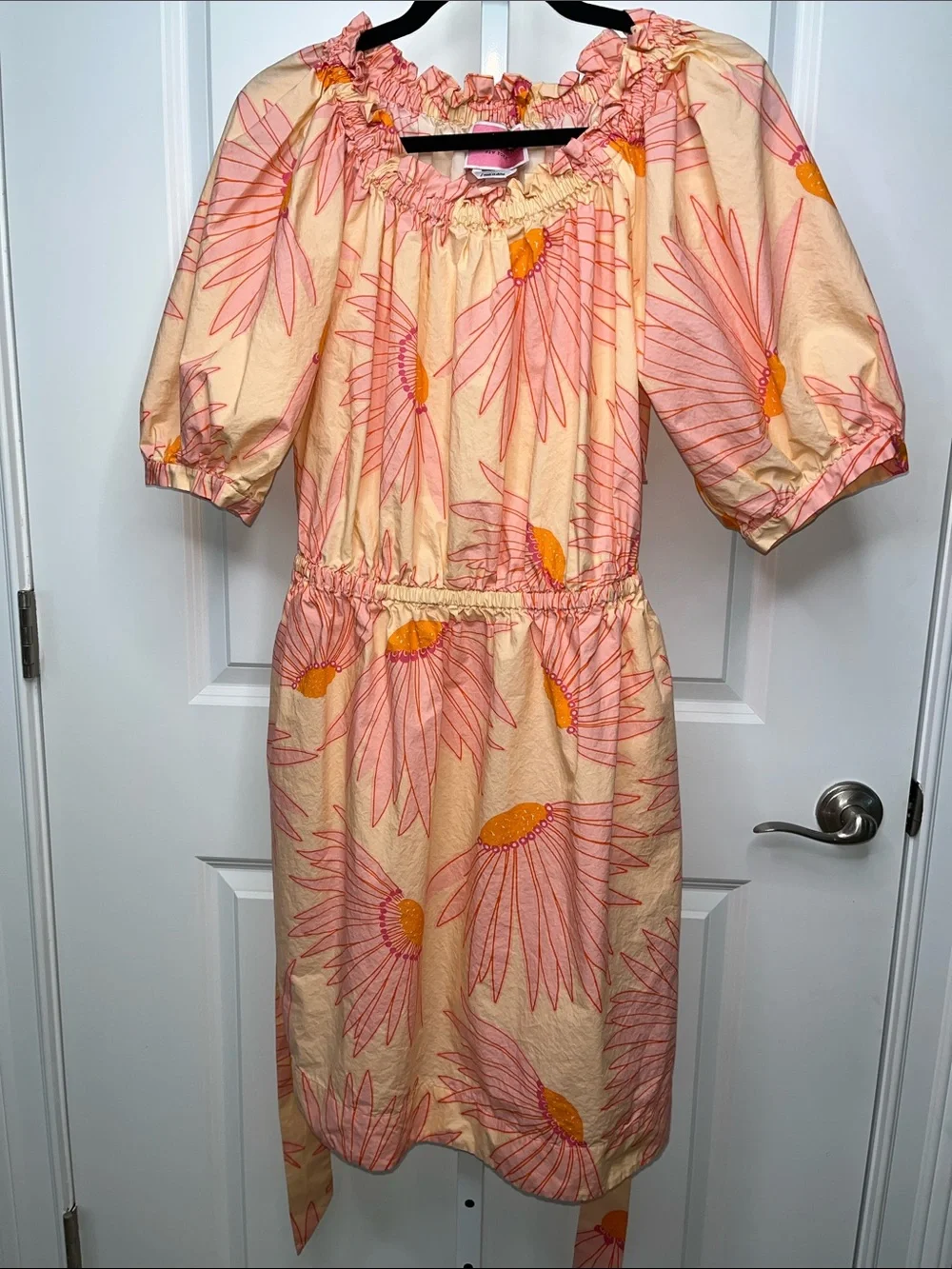 Kate Spade Peach and Pink Floral Off-Shoulder Midi Dress, Two Belts Large